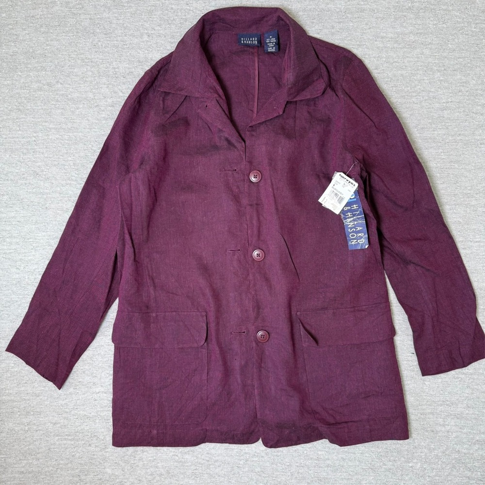 Hilliard Hanson Women's Linen Blazer Size 8 Burgundy Jacket New 80s Style